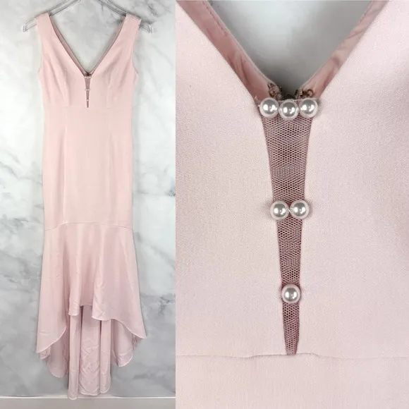 Karl Lagerfeld Pearl Crepe Sleeveless High Low Midi Maxi Gown Dress Pink 0 XS