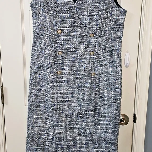 Karl Lagerfeld Tweed Dress - Blue Cream Luxury Church Office Wear Elegant Wear