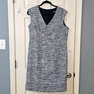 Karl Lagerfeld Tweed Dress - Blue Cream Luxury Church Office Wear Elegant Wear