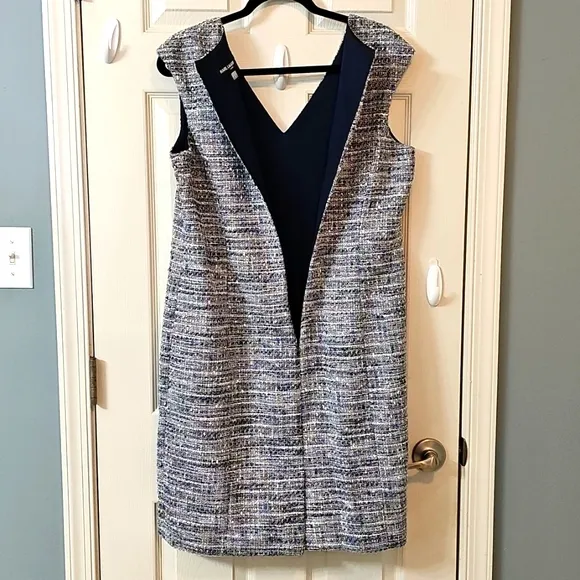 Karl Lagerfeld Tweed Dress - Blue Cream Luxury Church Office Wear Elegant Wear