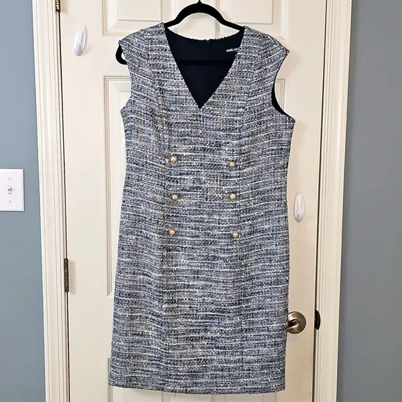 Karl Lagerfeld Tweed Dress - Blue Cream Luxury Church Office Wear Elegant Wear
