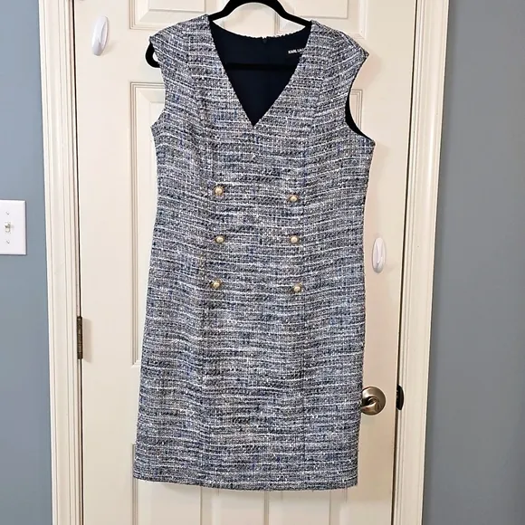 Karl Lagerfeld Tweed Dress - Blue Cream Luxury Church Office Wear Elegant Wear