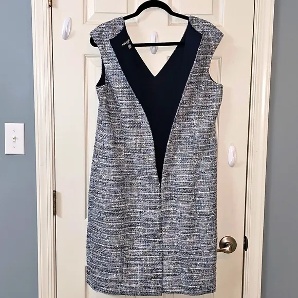 Karl Lagerfeld Tweed Dress - Blue Cream Luxury Church Office Wear Elegant Wear