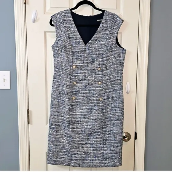 Karl Lagerfeld Tweed Dress - Blue Cream Luxury Church Office Wear Elegant Wear