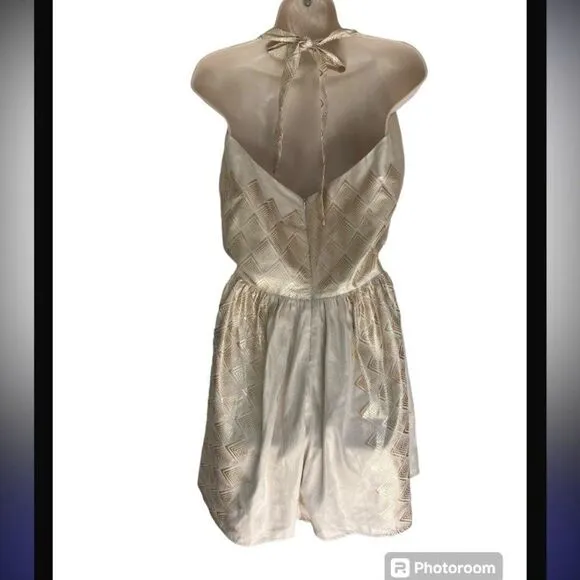 Kasia Greece Anthropologie Luxury Metallic Halter Cut out dress  M