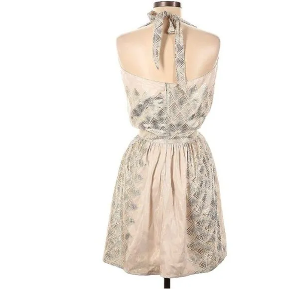 Kasia Greece Anthropologie Luxury Metallic Halter Cut out dress  M