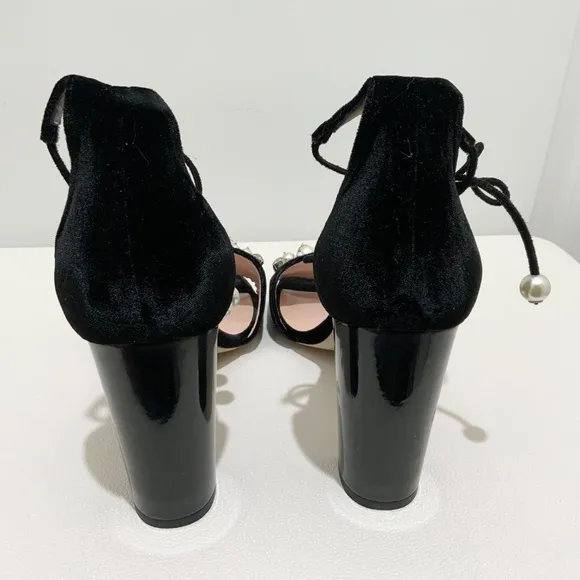 Kate Spade Iverna Pearl Studded Open Toe Pumps Balck Evening Sandals Dress Shoes