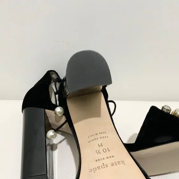 Kate Spade Iverna Pearl Studded Open Toe Pumps Balck Evening Sandals Dress Shoes