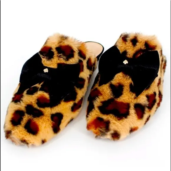 KATE SPADE Jocelyn Faux Leopard Fur Slippers Size 7 NWT