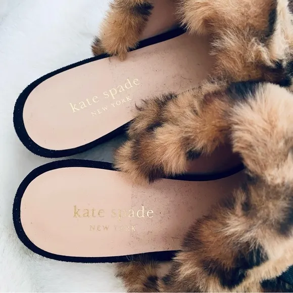 KATE SPADE Jocelyn Faux Leopard Fur Slippers Size 7 NWT