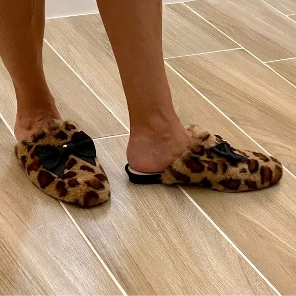 KATE SPADE Jocelyn Faux Leopard Fur Slippers Size 7 NWT