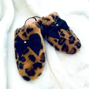 KATE SPADE Jocelyn Faux Leopard Fur Slippers Size 7 NWT