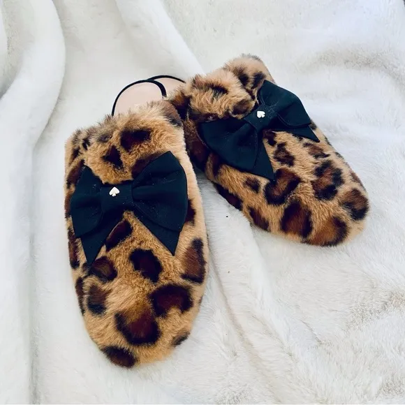 KATE SPADE Jocelyn Faux Leopard Fur Slippers Size 7 NWT