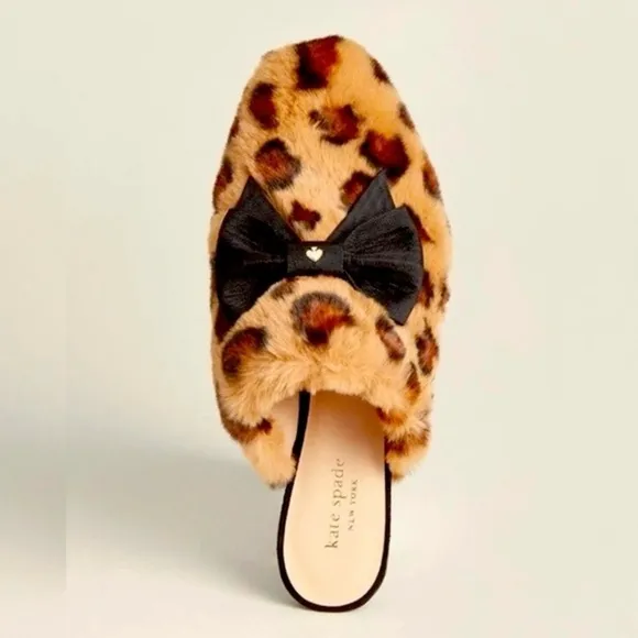 KATE SPADE Jocelyn Faux Leopard Fur Slippers Size 7 NWT