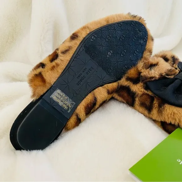 KATE SPADE Jocelyn Faux Leopard Fur Slippers Size 7 NWT