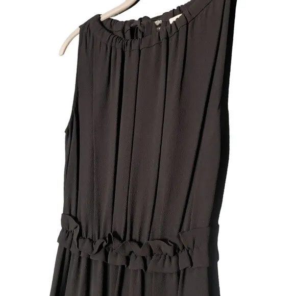 Kate Spade Minimalist Black Pleated Crepe Sleeveless Midi Dress Size 4