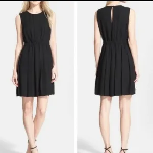 Kate Spade Minimalist Black Pleated Crepe Sleeveless Midi Dress Size 4