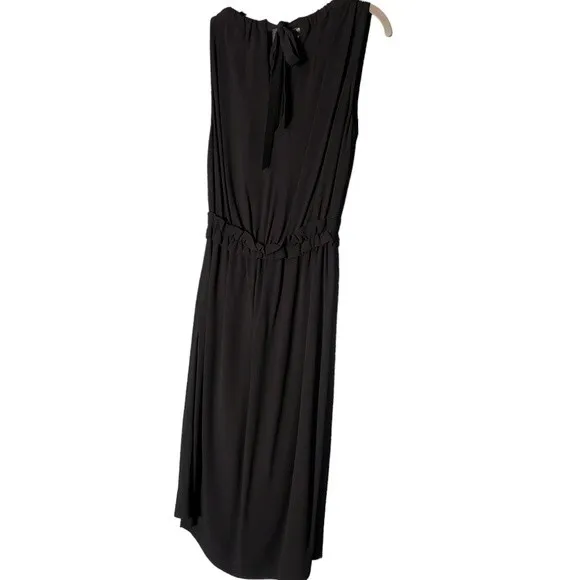 Kate Spade Minimalist Black Pleated Crepe Sleeveless Midi Dress Size 4