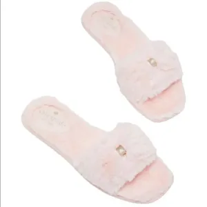 Kate Spade Sandy Ballet Pink Faux Fur Slide Slip On Slippers 8 NWT