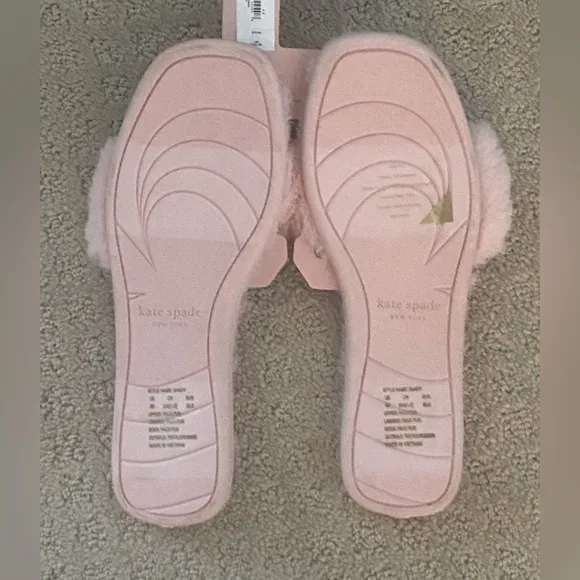 Kate Spade Sandy Ballet Pink Faux Fur Slide Slip On Slippers 8 NWT