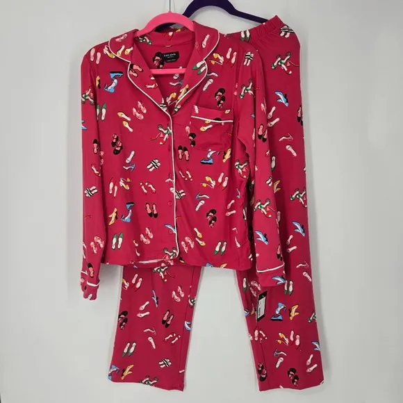 KATE SPADE Women's Cropped 2-Piece Pajama Set in Party Shoes – Size Small NWT