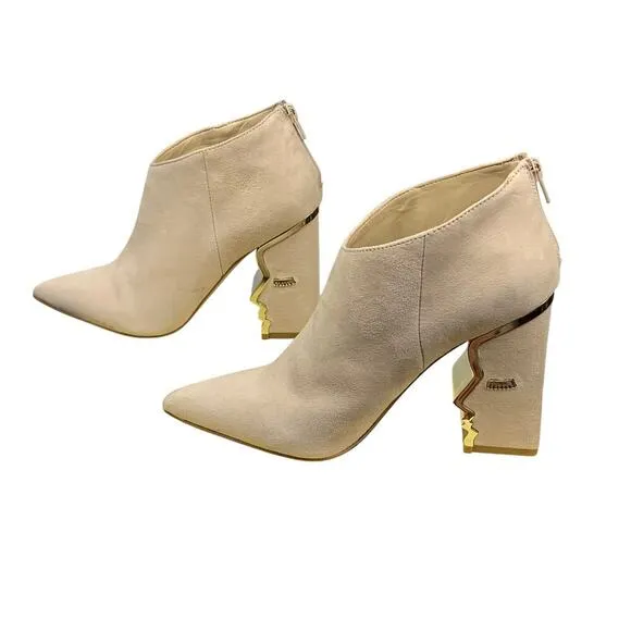 Katy Perry Gypsy Cream Suede Faces Block Heel Ankle Boots - Size 8