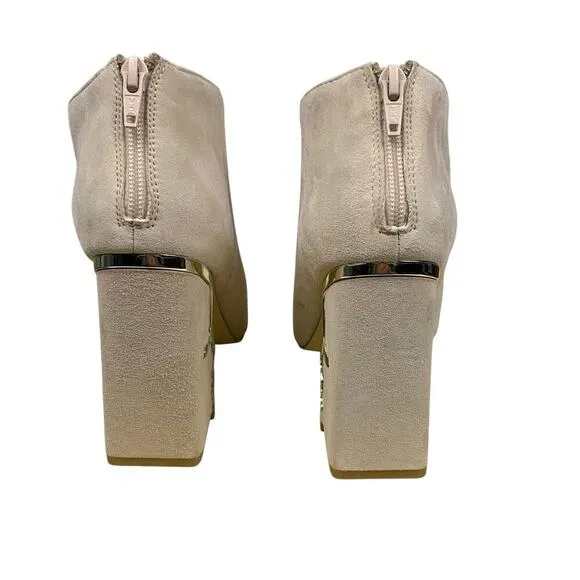 Katy Perry Gypsy Cream Suede Faces Block Heel Ankle Boots - Size 8