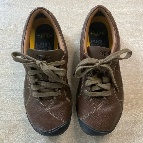 Keen Presido Brown Tan Leather Oxford Sneaker Waterproof Cushioned Supportive