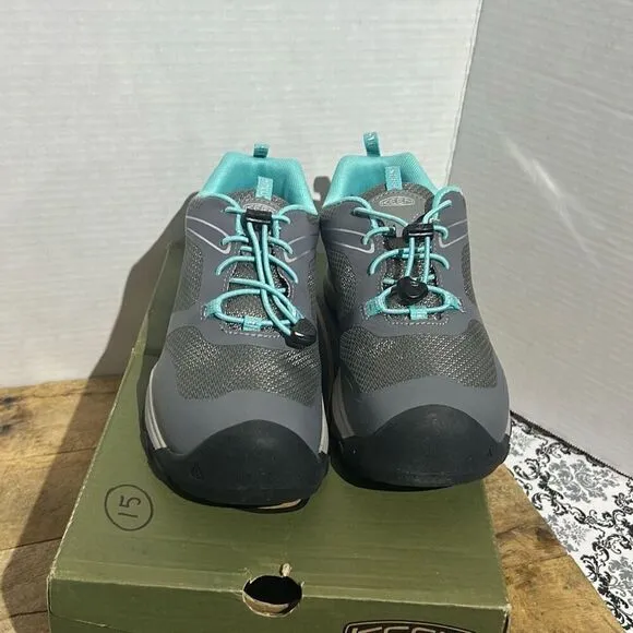 Keen wanduro waterproof sneakers no tie gray teal‎ big kid outdoor shoes