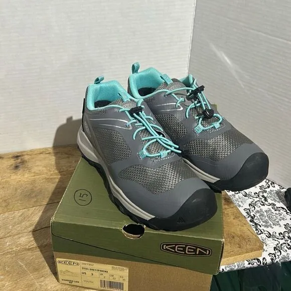 Keen wanduro waterproof sneakers no tie gray teal‎ big kid outdoor shoes