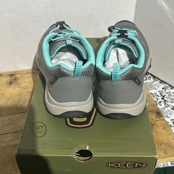 Keen wanduro waterproof sneakers no tie gray teal‎ big kid outdoor shoes