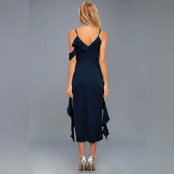 Keepsake Love Bound Dress Size XS Blue Midi Guest Cocktail Ruffle Minimalist