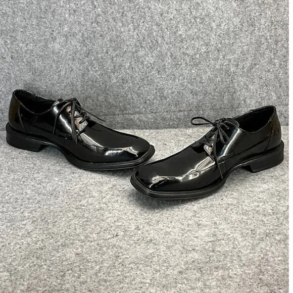 Kenneth Cole Merge Black Leather Lace Up Square Toe Oxford Dress Shoes Men 13