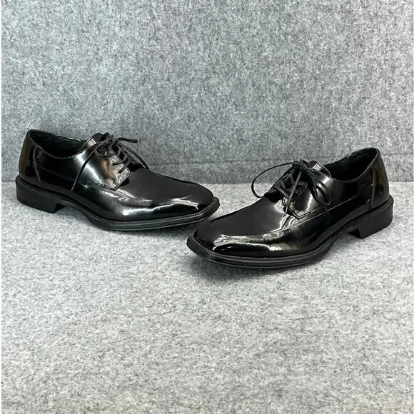 Kenneth Cole Merge Black Leather Lace Up Square Toe Oxford Dress Shoes Men 13