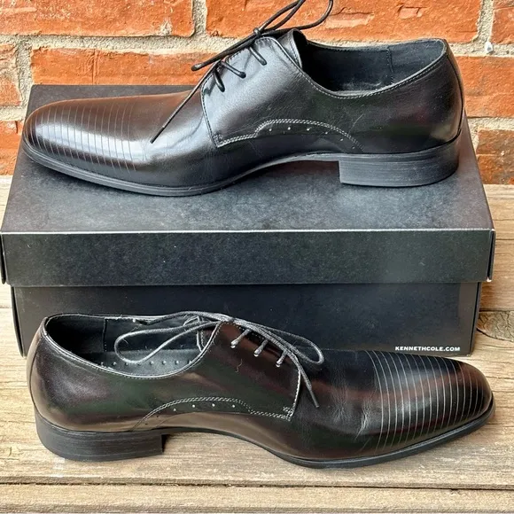 Kenneth Cole New York Straight Line Men's Leather Black Dress Shoes 13
