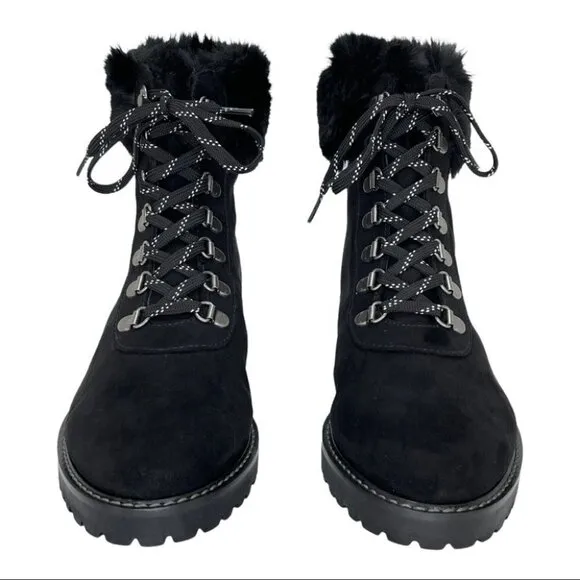 Kenneth Cole Reaction Trail Boot Black Faux Suede Faux Trim Womens Ankle Boots