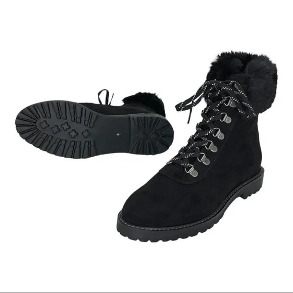 Kenneth Cole Reaction Trail Boot Black Faux Suede Faux Trim Womens Ankle Boots