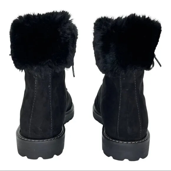 Kenneth Cole Reaction Trail Boot Black Faux Suede Faux Trim Womens Ankle Boots