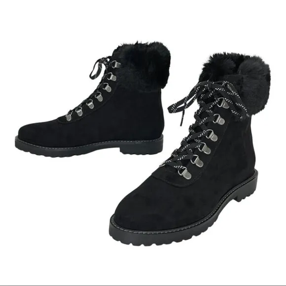 Kenneth Cole Reaction Trail Boot Black Faux Suede Faux Trim Womens Ankle Boots
