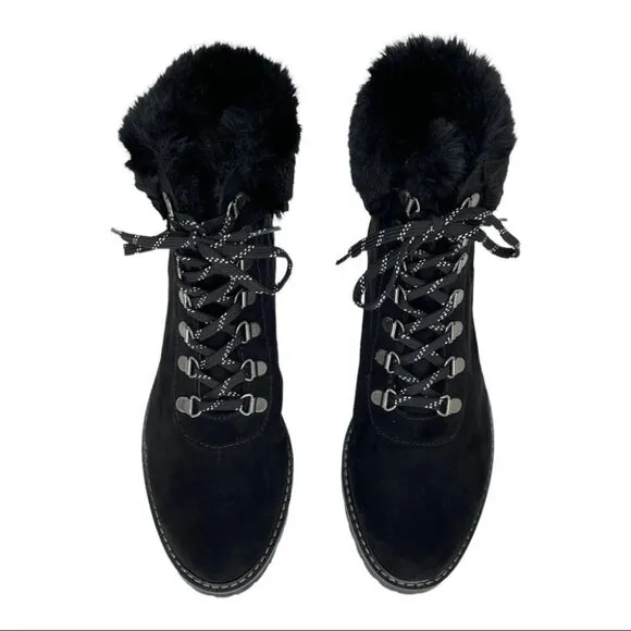 Kenneth Cole Reaction Trail Boot Black Faux Suede Faux Trim Womens Ankle Boots