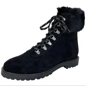 Kenneth Cole Reaction Trail Boot Black Faux Suede Faux Trim Womens Ankle Boots
