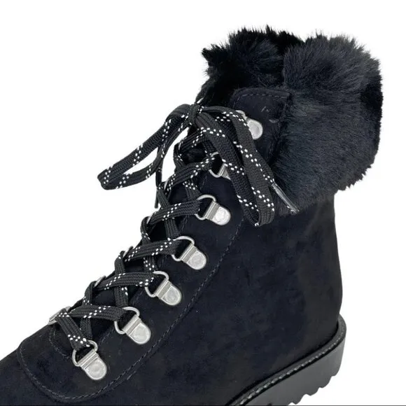 Kenneth Cole Reaction Trail Boot Black Faux Suede Faux Trim Womens Ankle Boots