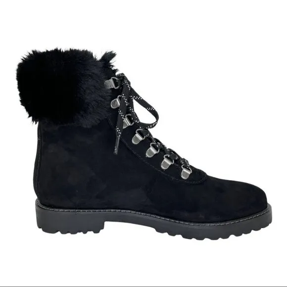 Kenneth Cole Reaction Trail Boot Black Faux Suede Faux Trim Womens Ankle Boots