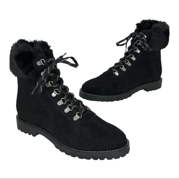 Kenneth Cole Reaction Trail Boot Black Faux Suede Faux Trim Womens Ankle Boots