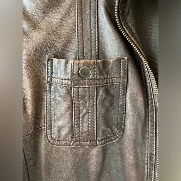 Kenneth Cole Reaction‎ Women’s Vintage Brown Leather Zipper front Jacket Size S
