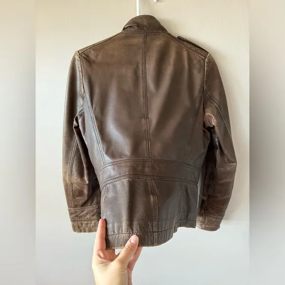 Kenneth Cole Reaction‎ Women’s Vintage Brown Leather Zipper front Jacket Size S