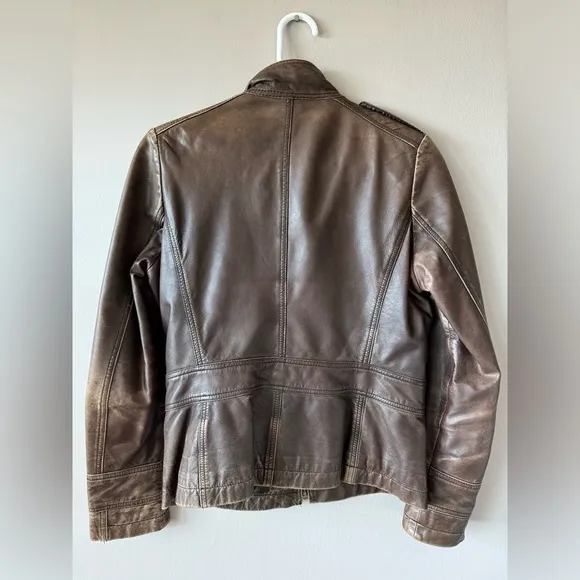 Kenneth Cole Reaction‎ Women’s Vintage Brown Leather Zipper front Jacket Size S
