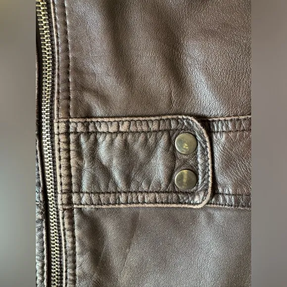 Kenneth Cole Reaction‎ Women’s Vintage Brown Leather Zipper front Jacket Size S