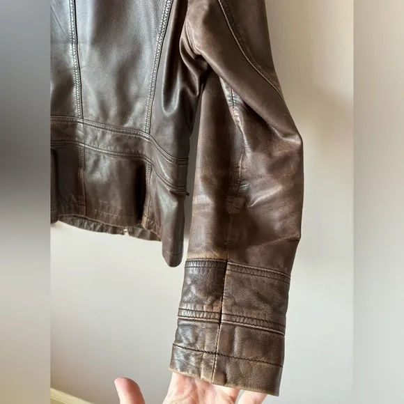 Kenneth Cole Reaction‎ Women’s Vintage Brown Leather Zipper front Jacket Size S