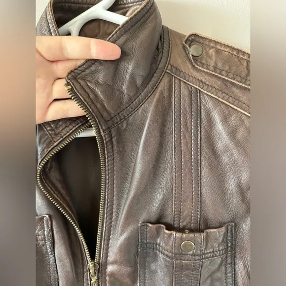 Kenneth Cole Reaction‎ Women’s Vintage Brown Leather Zipper front Jacket Size S